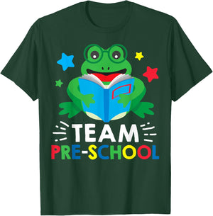 Team Pre-School Reading Frog Back To School Book Lover Gift T-Shirt - T-Shirt | Forest