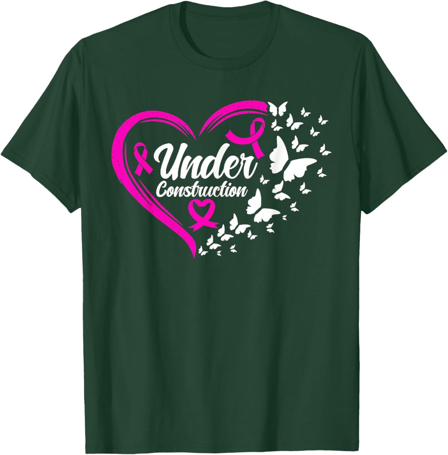 Under Construction Butterfly Pink Breast Cancer Awareness T-Shirt - T-Shirt | Forest