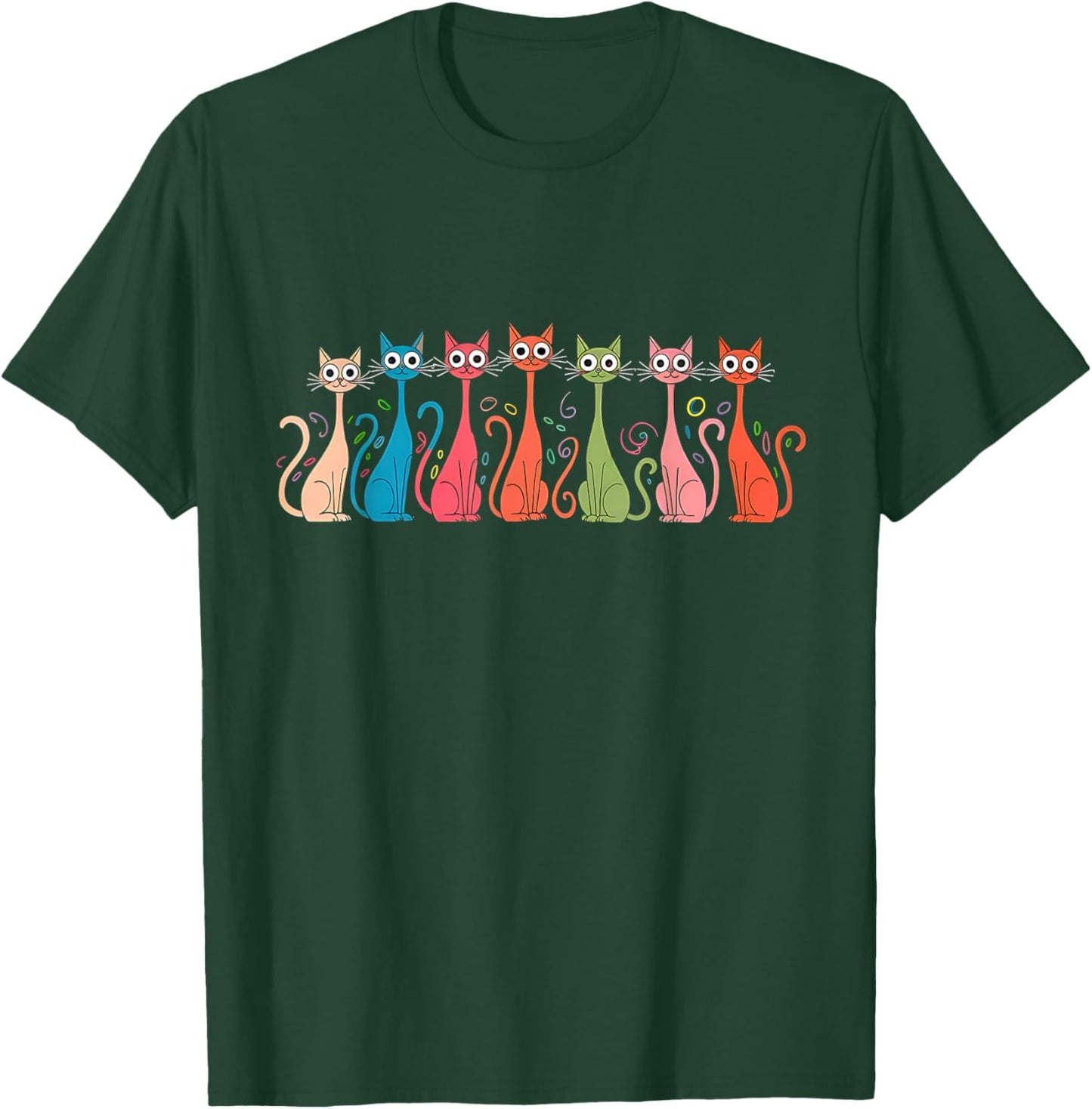 Women Kids Girls Black Small Modern Retro Cartoon Cats 50s 60s Style Mid-Century Modern Art Style T-Shirt - T-Shirt | Forest