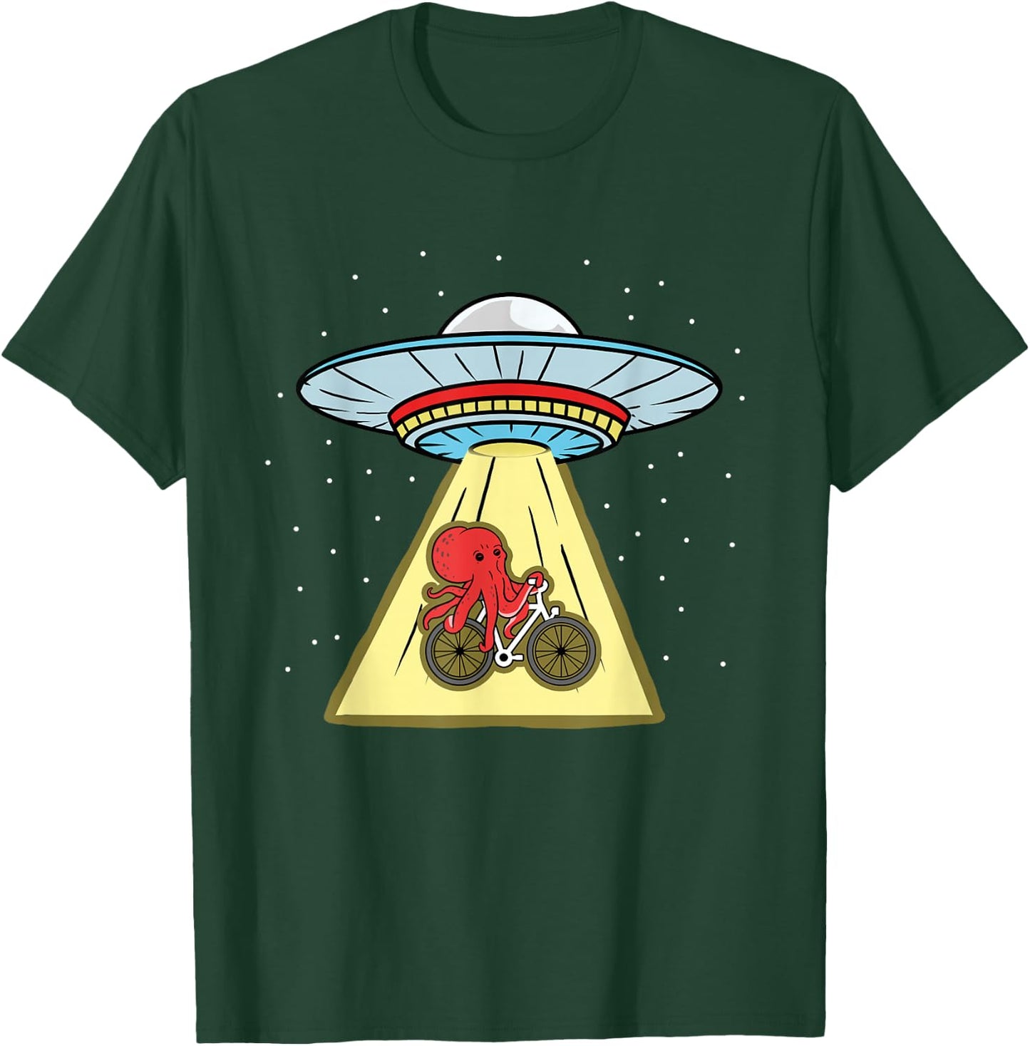 Octopus Riding Bike Ufo Abduction T-Shirt - T-Shirt | Forest