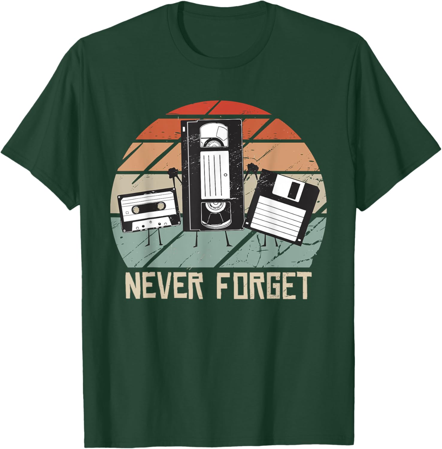 Vintage Never Forget Audio Cassette Floppy Disk VHS Tape 90s T-Shirt - T-Shirt | Forest