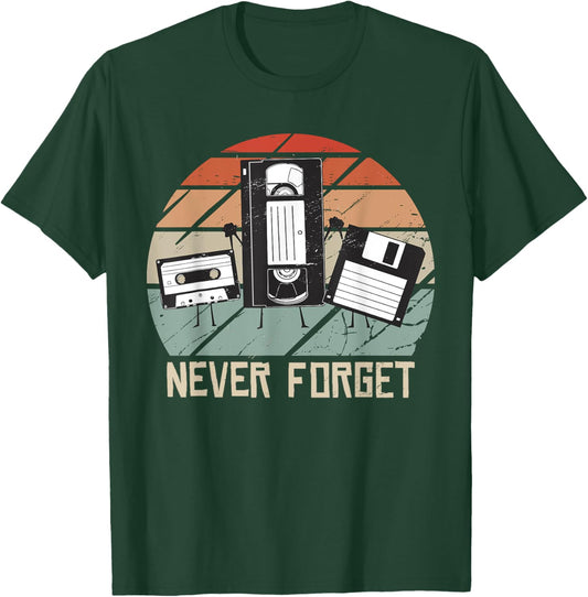 Vintage Never Forget Audio Cassette Floppy Disk VHS Tape 90s T-Shirt - T-Shirt | Forest