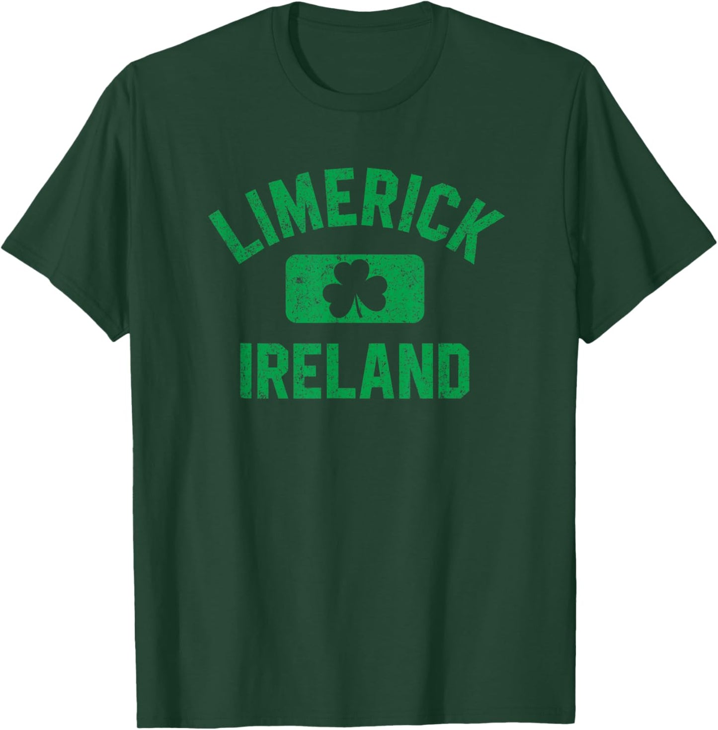 Limerick Ireland Gym Style Distressed Green Print T-Shirt - T-Shirt | Forest
