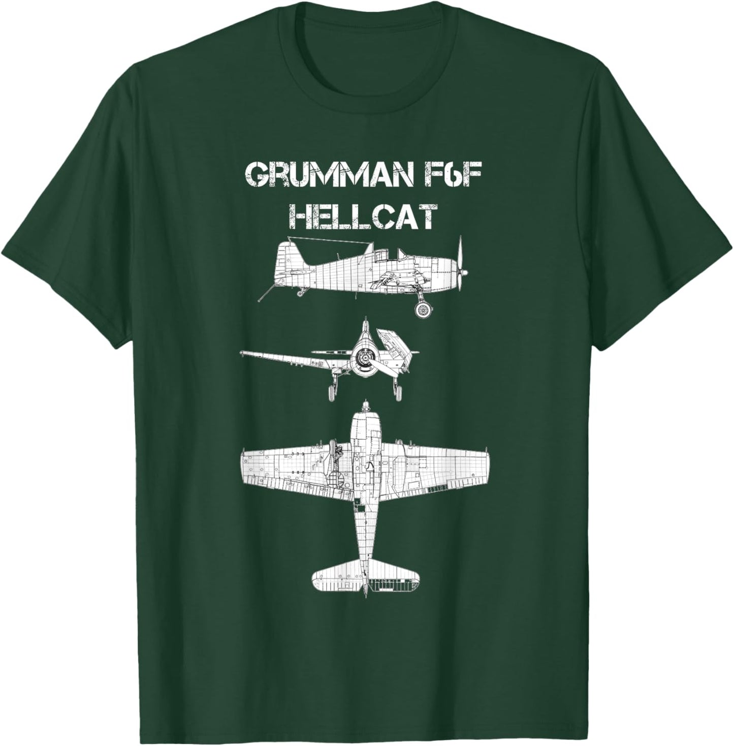 Grumman F6F Hellcat WW2 Navy Airplane Blueprint T-Shirt - T-Shirt | Forest