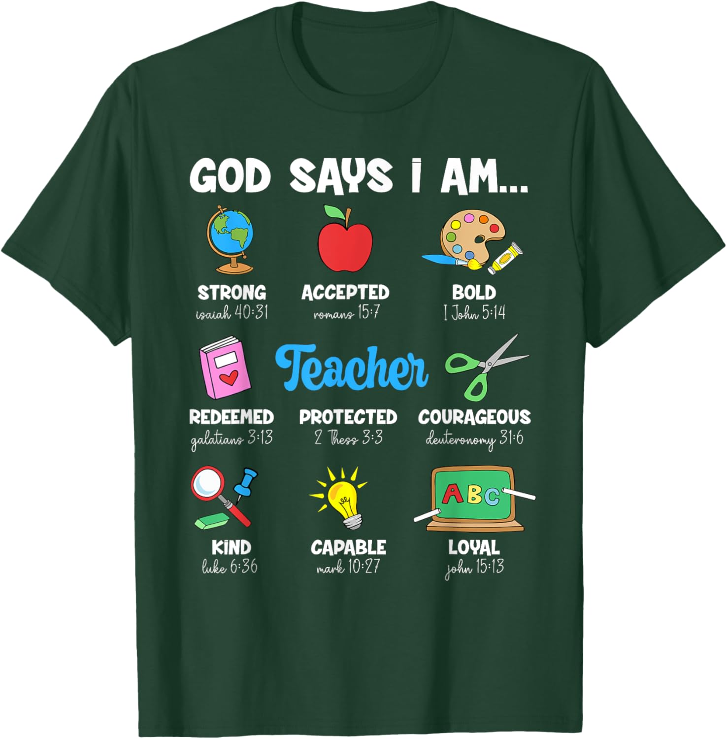 Funny God Says Im Teacher Christian Back To School Religious Men Women T-Shirt - T-Shirt | Forest