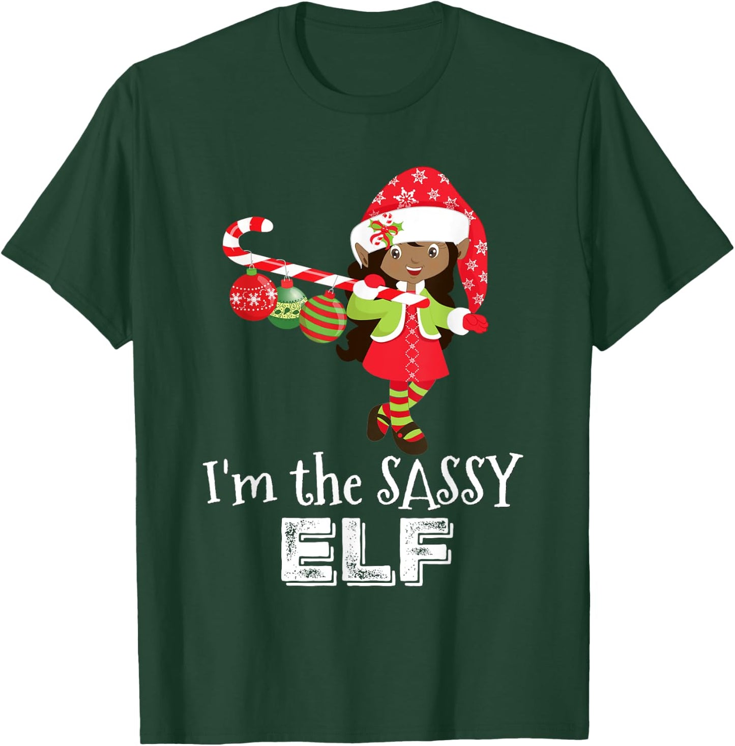I'm the Sassy Elf African American Girls Christmas 5 T-Shirt - T-Shirt | Forest