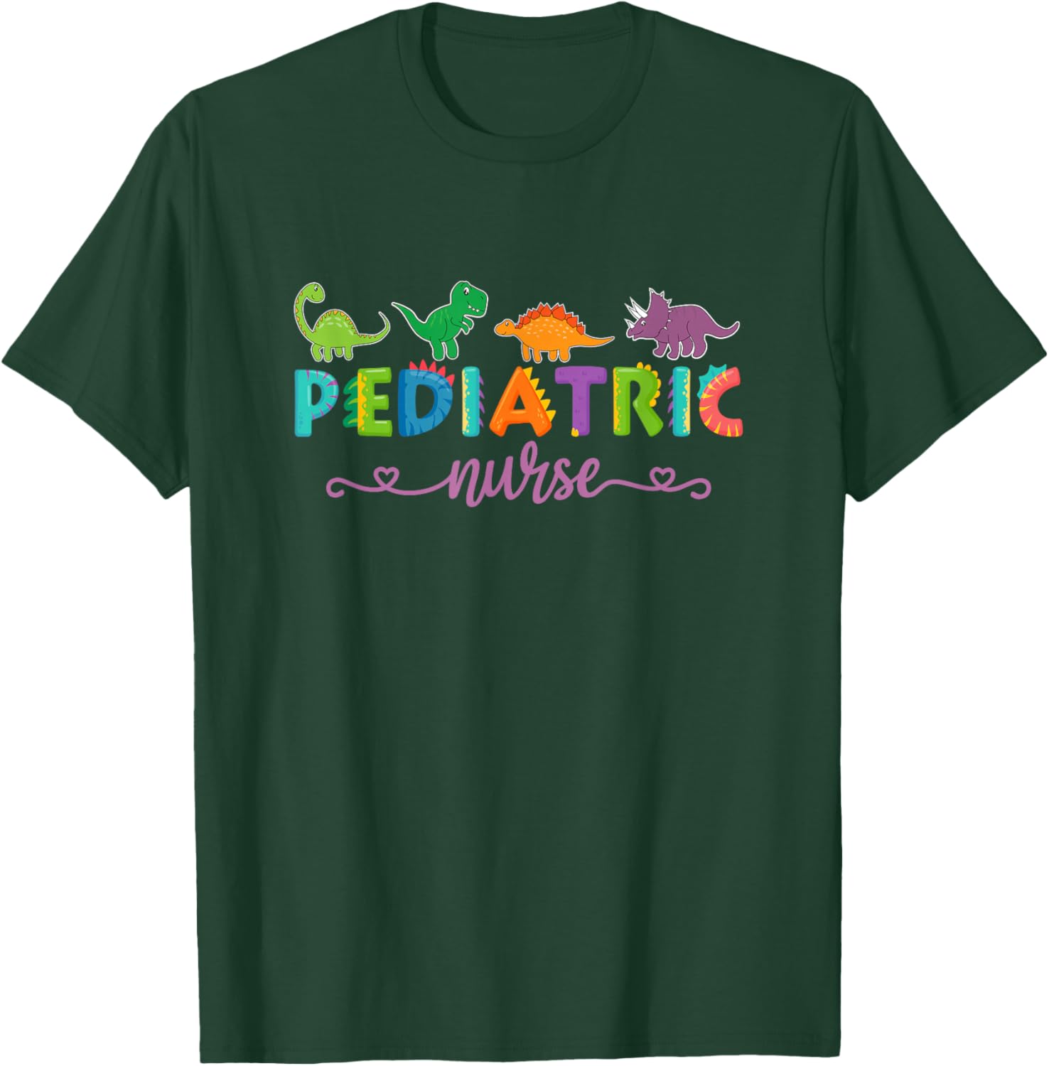 PICU Pediatric Nurse Dinosaurs Peds Nurse T-Shirt - T-Shirt | Forest