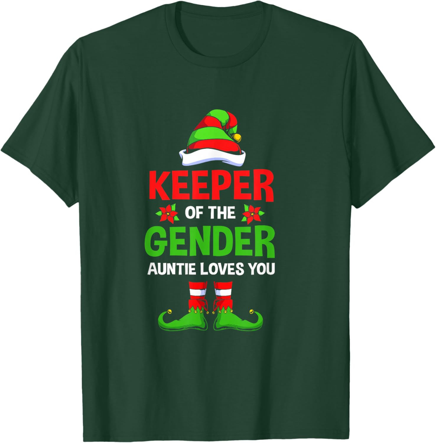 Christmas Gender Reveal Aunt Cute Elf Keeper Of The Gender T-Shirt - T-Shirt | Forest