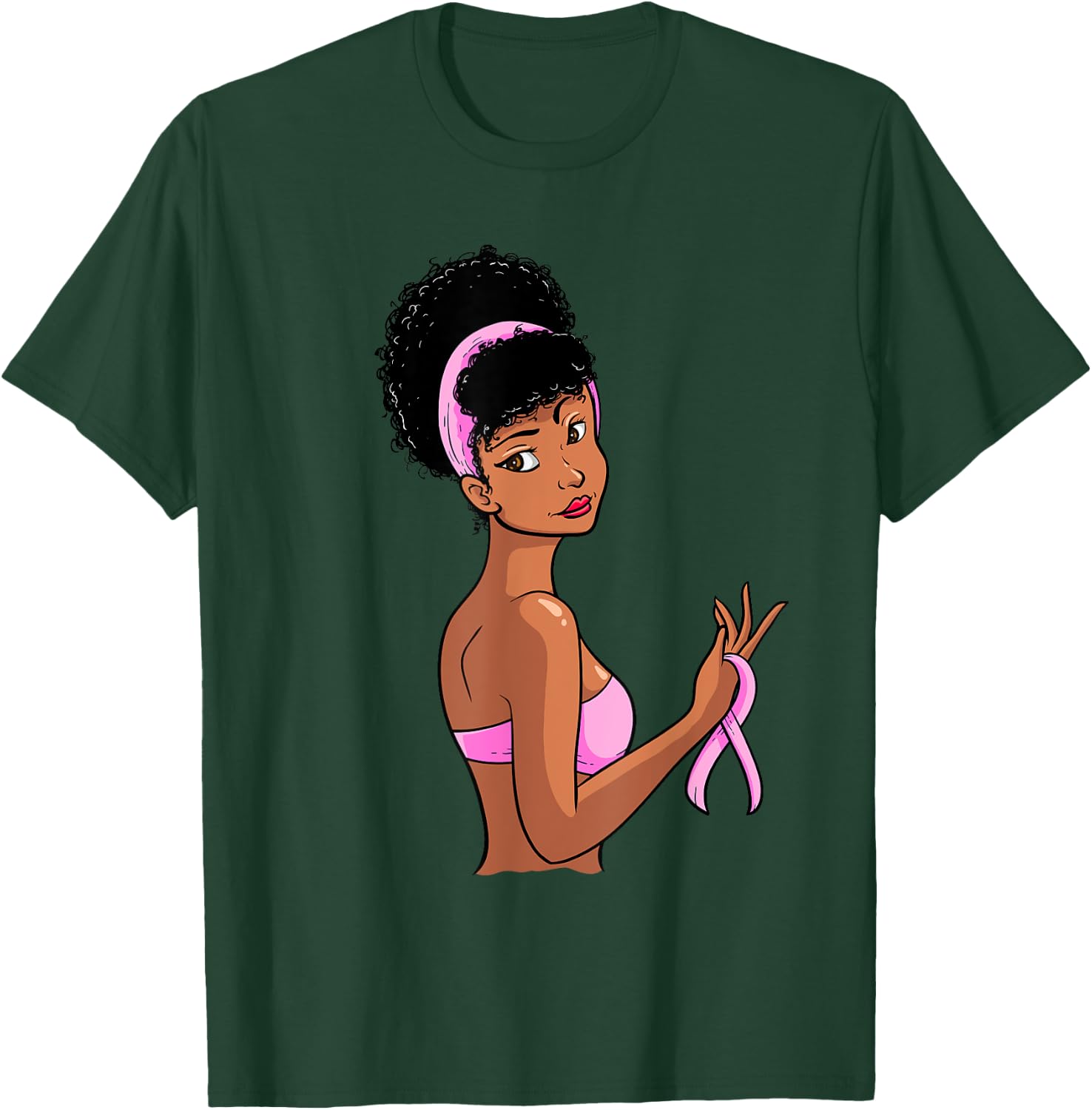 Breast Cancer Awareness Black Afro Women Pink Ribbon Gift T-Shirt - T-Shirt | Forest