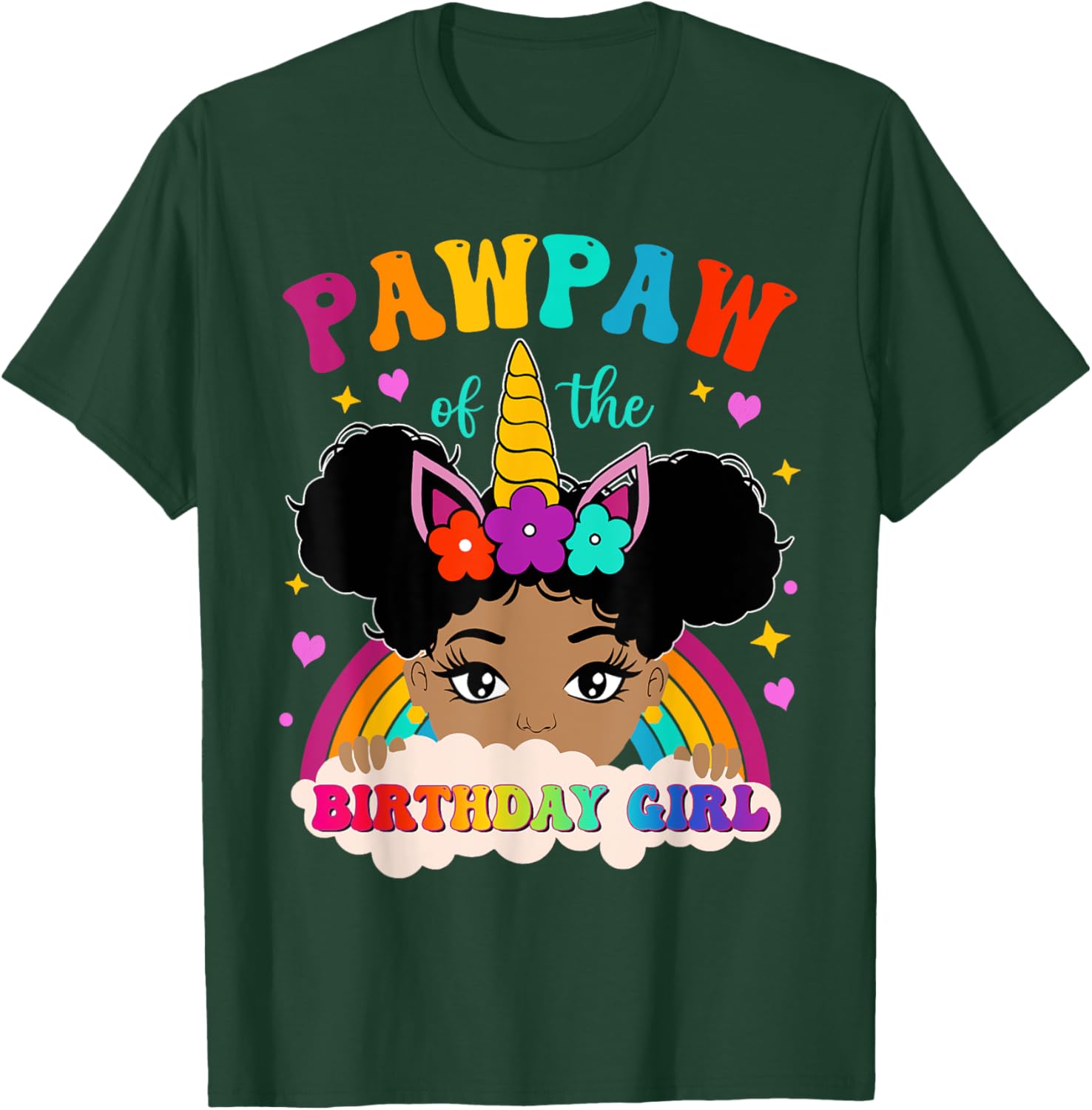 Pawpaw of The Birthday Girl Rainbow Afro Melanin Unicorn T-Shirt - T-Shirt | Forest