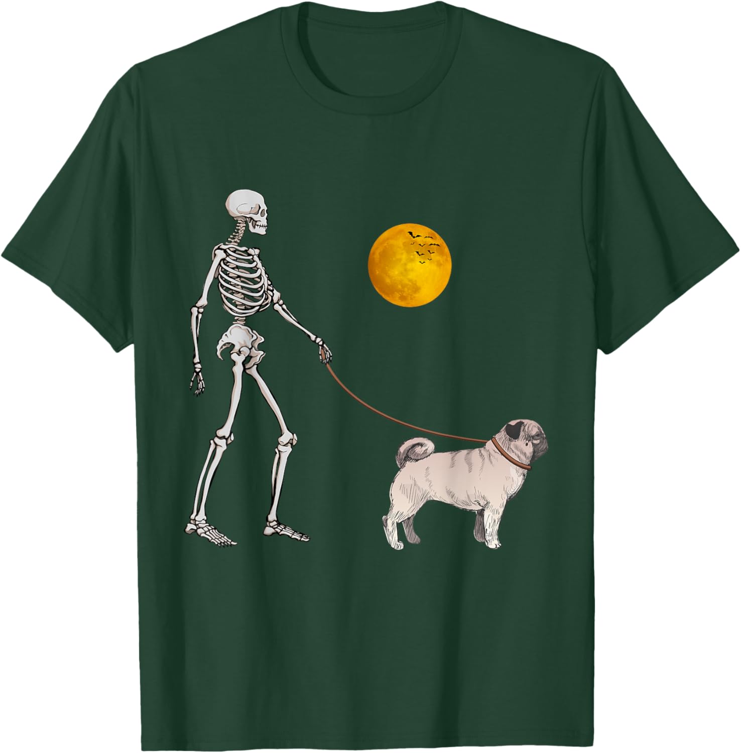 Pug Skeleton Dog Walking Halloween Costume Women Girls Kids T-Shirt - T-Shirt | Forest