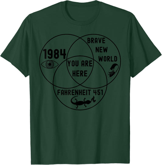 Funny You are Here Dystopian Venn Diagram English Teacher Bk T-Shirt - T-Shirt | Forest