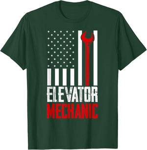 Elevator Mechanic American Flag Gift Elevator Technician T-Shirt - T-Shirt | Forest