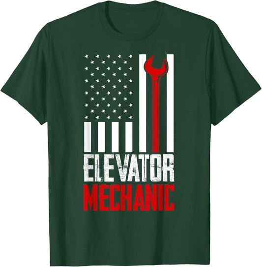 Elevator Mechanic American Flag Gift Elevator Technician T-Shirt - T-Shirt | Forest