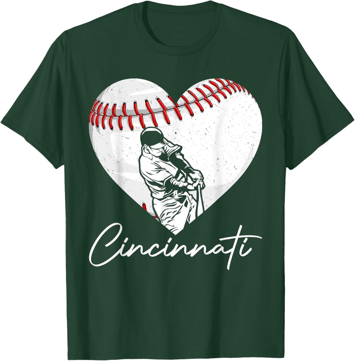 Cincinnati Retro Heart Baseball Lover Met At Game Day T-Shirt - T-Shirt | Forest