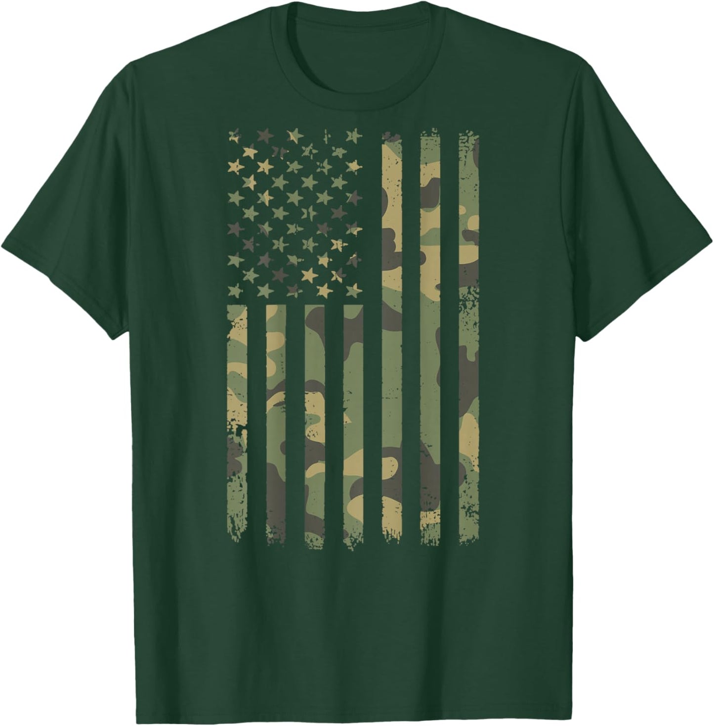 Vintage Camouflage American Flag Men, Women, Teens, & Kids T-Shirt - T-Shirt | Forest