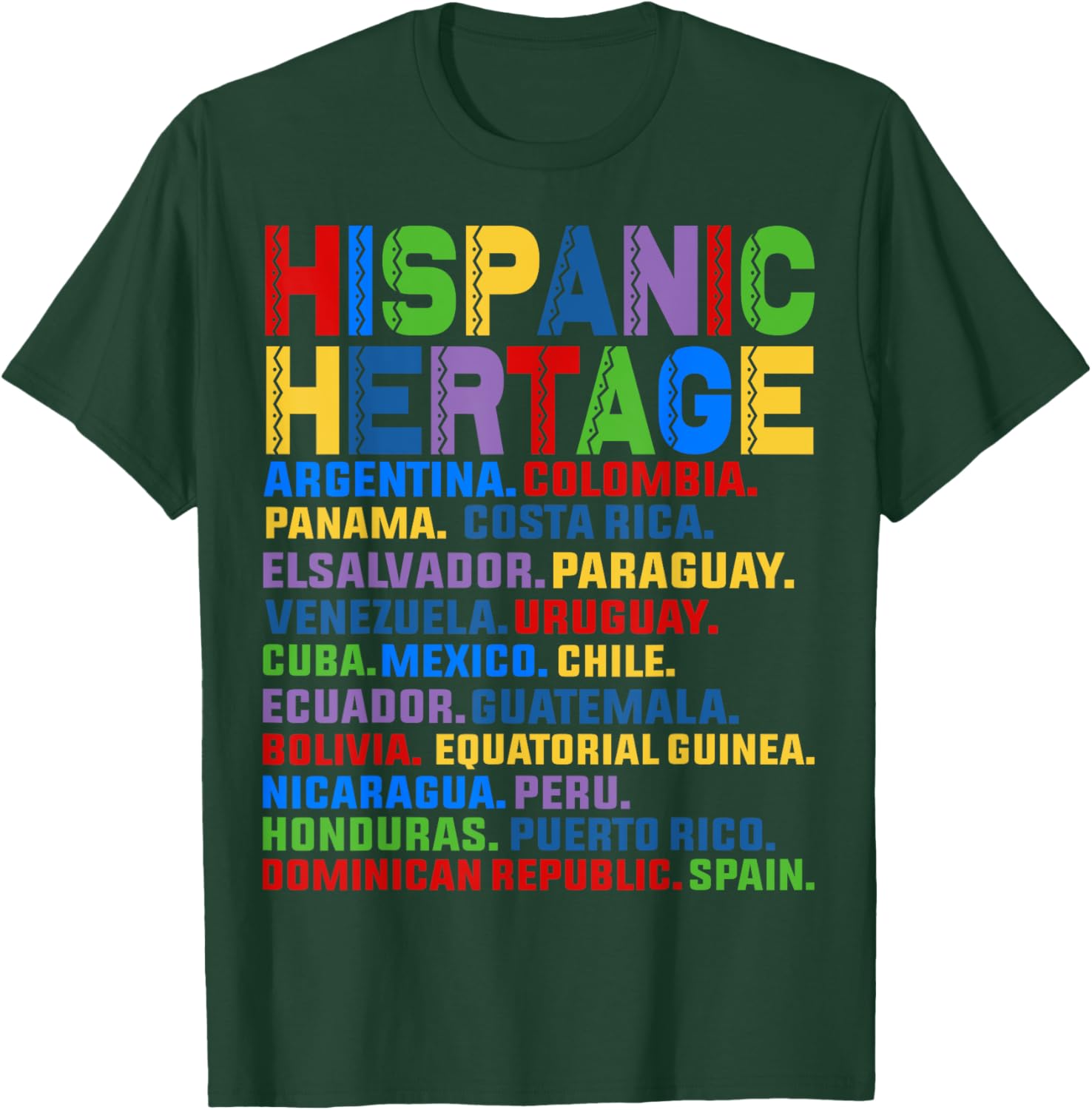 Hispanic Heritage Month Latino All Countries Names T-Shirt - T-Shirt | Forest