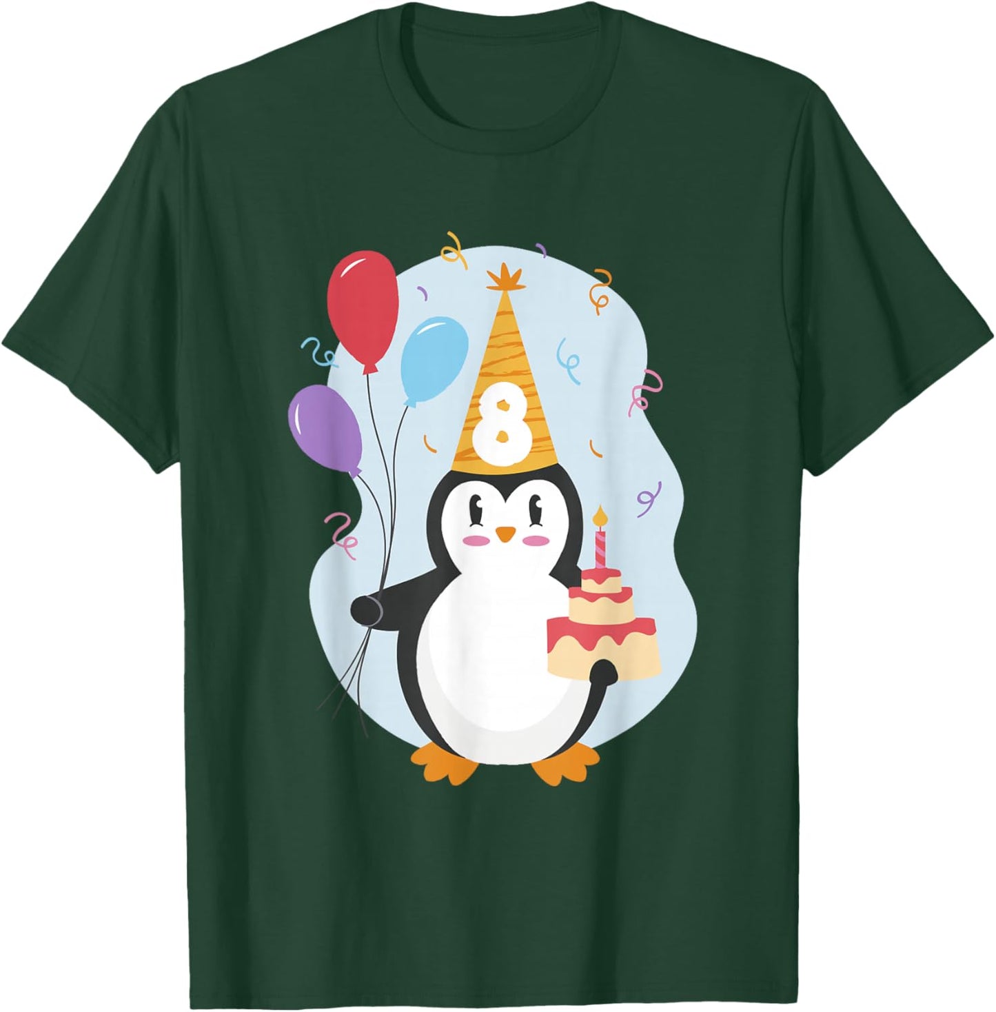 Pinguin Luftballon und Torte Kinder Geburtstag 8 Jahre Kind T-Shirt - T-Shirt | Forest