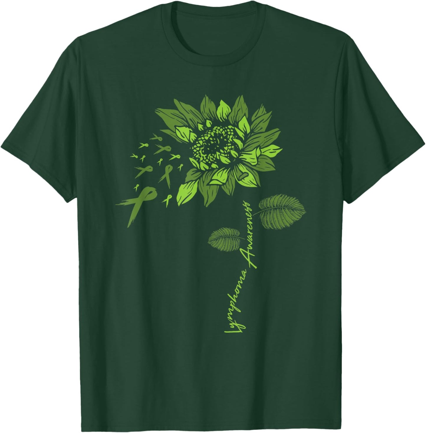 Lymphoma Cancer Awareness Lime Green Ribbon Sunflower Lover T-Shirt - T-Shirt | Forest