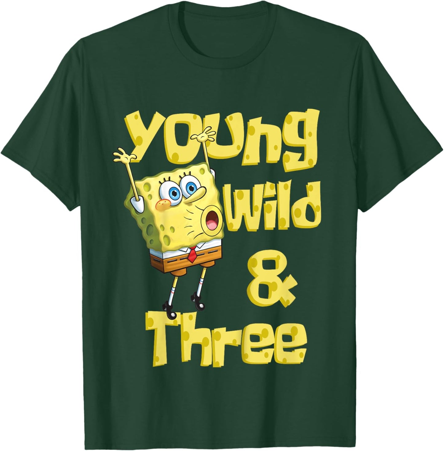Mademark x SpongeBob SquarePants - Kids Young Wild & Three - 3rd Birthday T-Shirt - T-Shirt | Forest