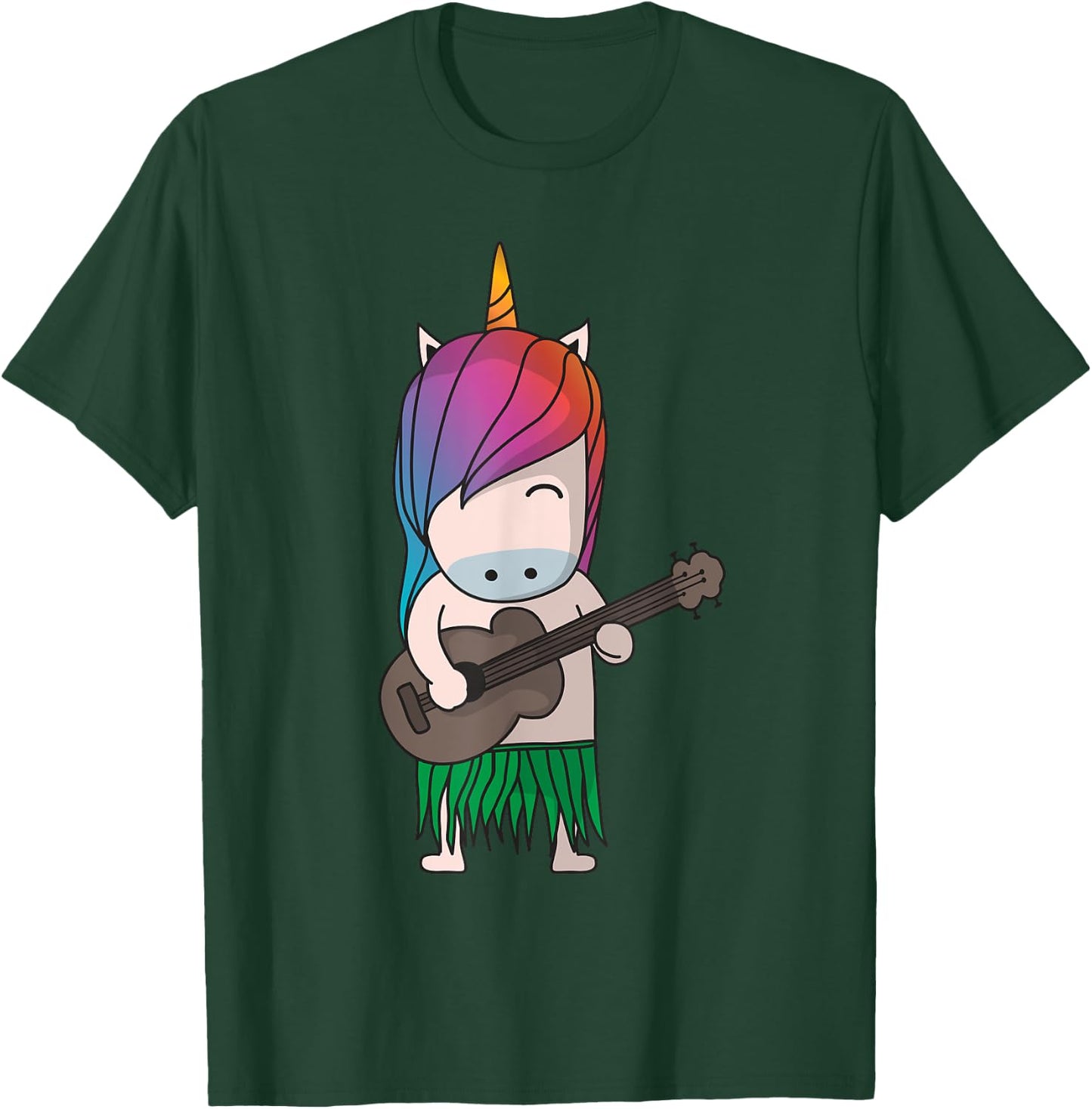 Unicorn Ukulele Luau Cute Funny Hawaii Music T-Shirt - T-Shirt | Forest