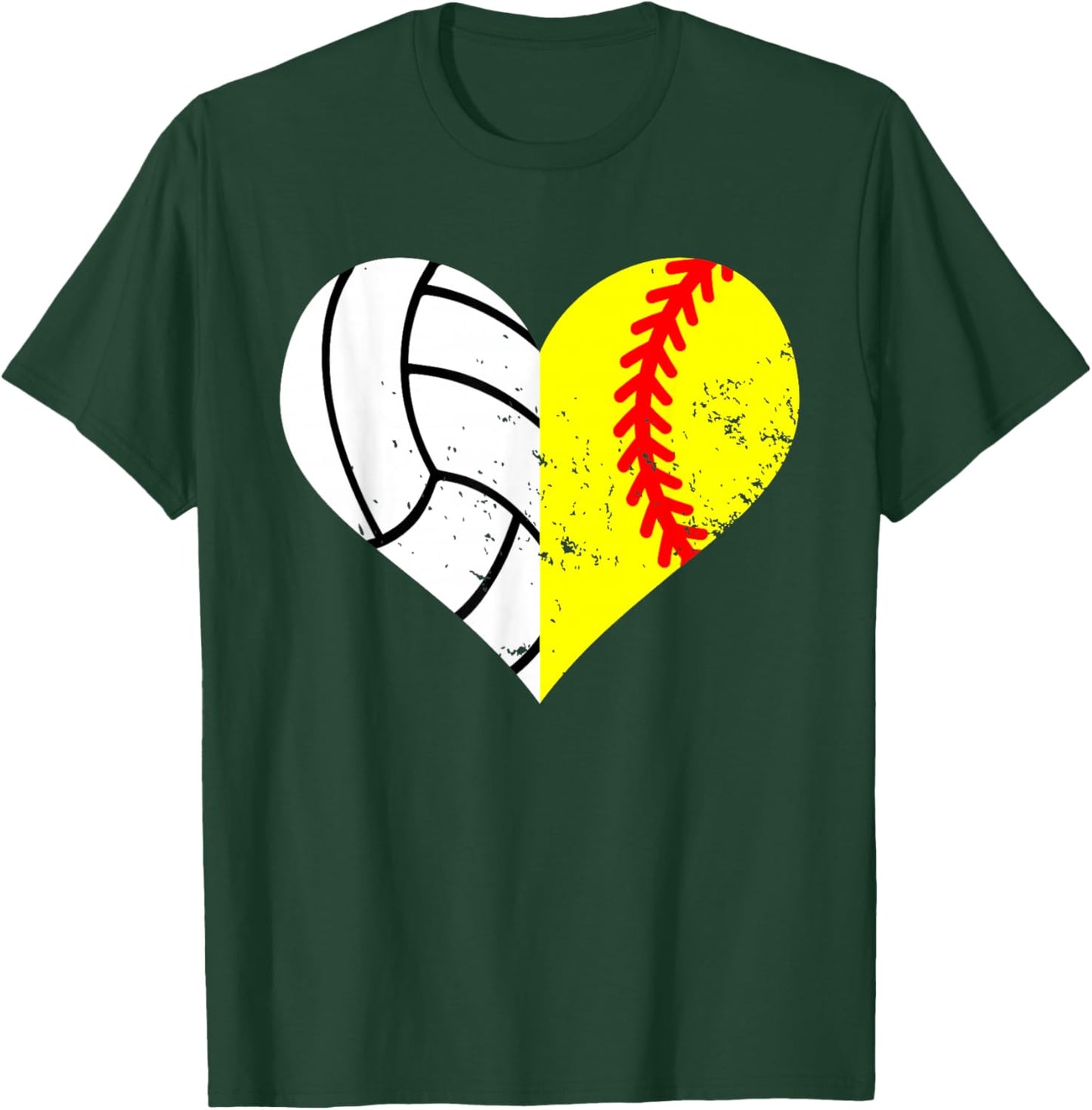 Softball Volleyball Heart Funny Softball Volleyball Mom T-Shirt - T-Shirt | Forest
