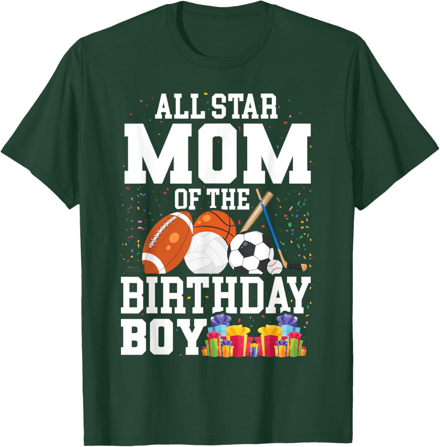 All Star Mom of The Birthday Boy Sports Mommy Mama Mother T-Shirt - T-Shirt | Forest