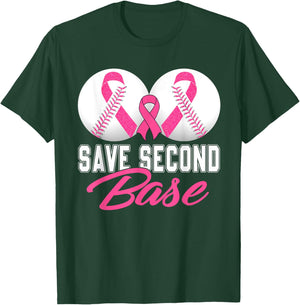 Save Second 2nd Base Breast Cancer Awareness Month Baseball T-Shirt - T-Shirt | Forest