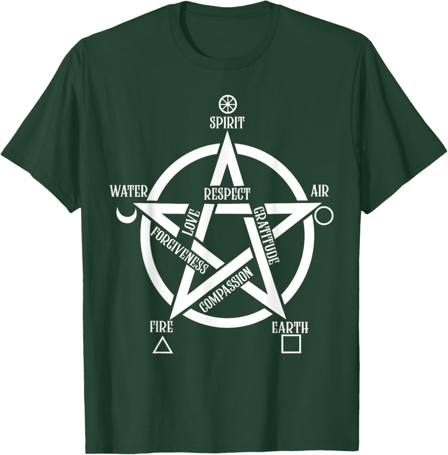 Spirit Water Fire Earth Air - Elemental Pentacle Witch T-Shirt - T-Shirt | Forest