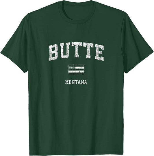 Butte Montana MT Vintage American Flag T-Shirt - T-Shirt | Forest