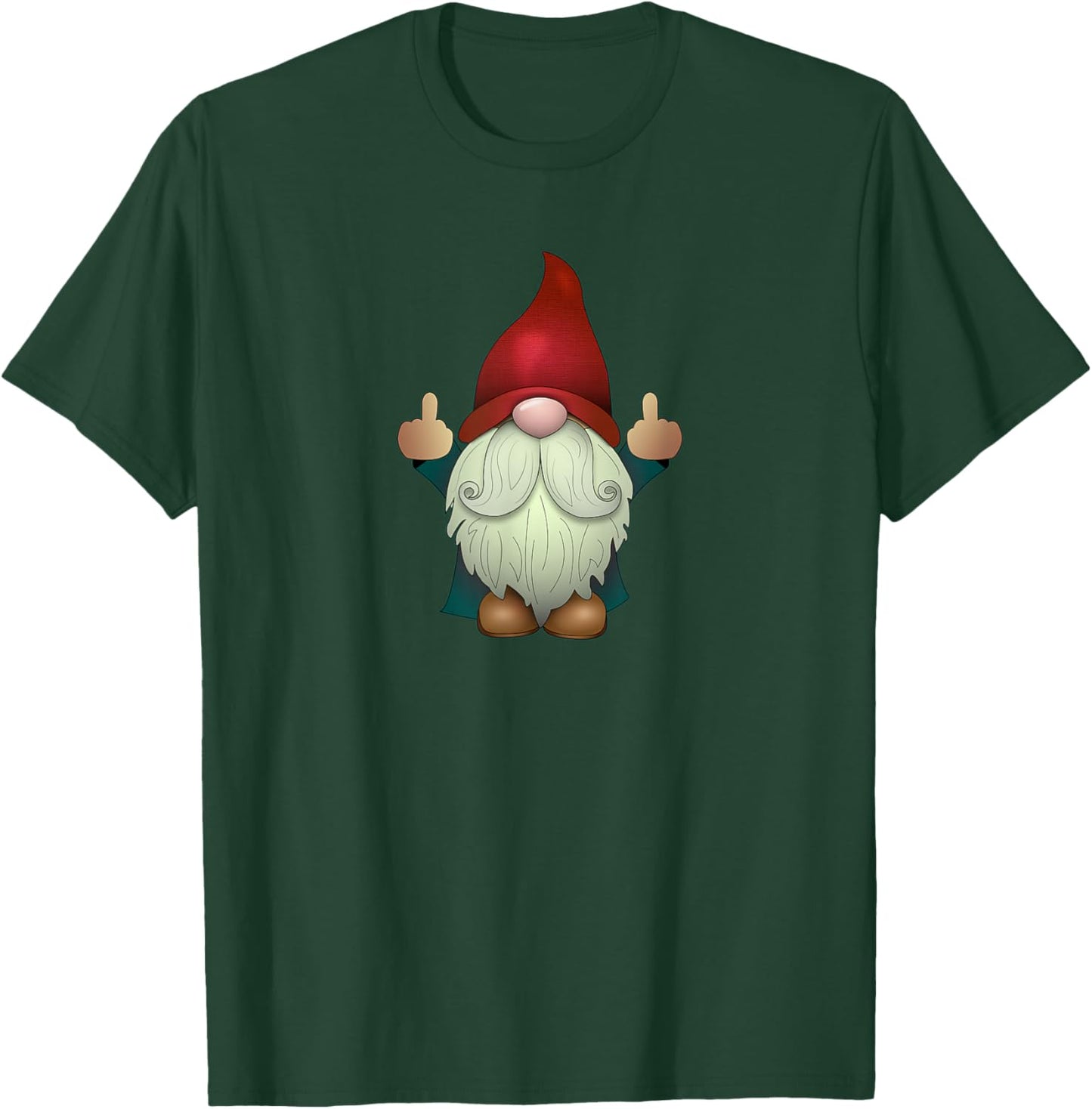 Sarcastic Middle Finger (Men & Women) Funny Garden Gnome T-Shirt - T-Shirt | Forest