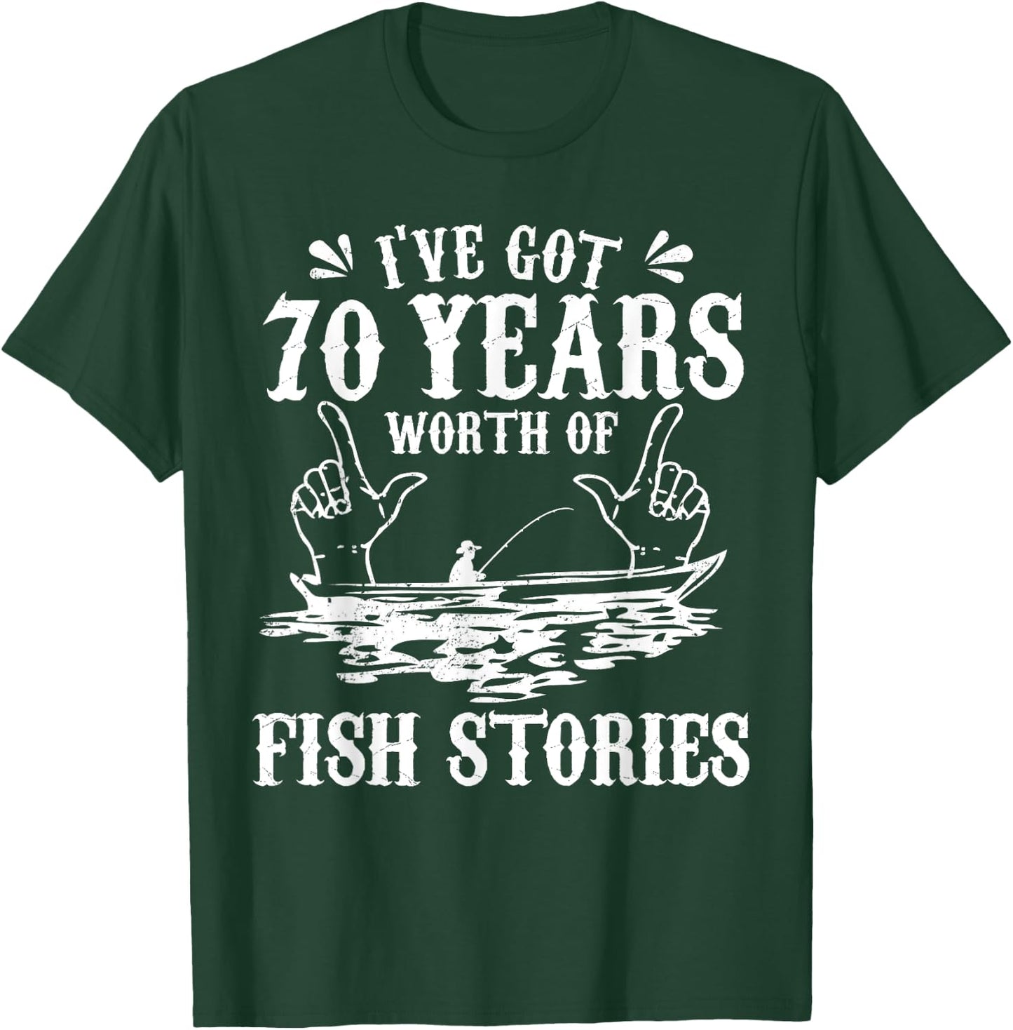 70th Birthday Fisherman T Shirt Funny Bass Fishing Gift T-Shirt - T-Shirt | Forest