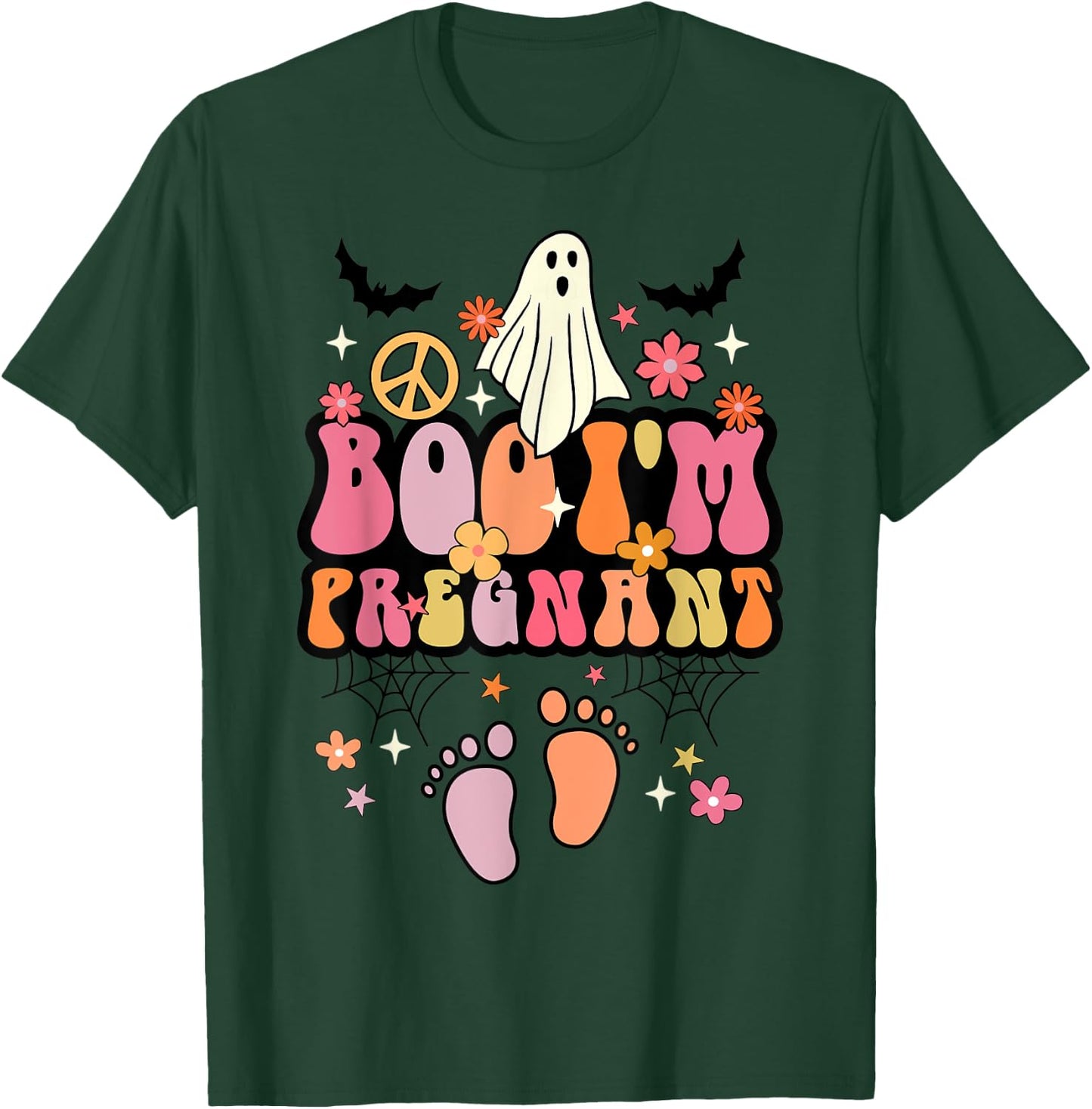 Boo I'm Pregnant Halloween Groovy Ghost Pregnancy Ghost Baby T-Shirt - T-Shirt | Forest