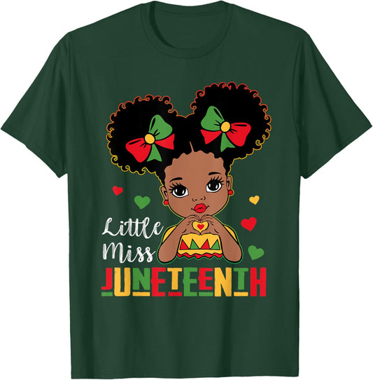 Little Miss Juneteenth Shirt Girl Toddler Black History Kids T-Shirt - T-Shirt | Forest