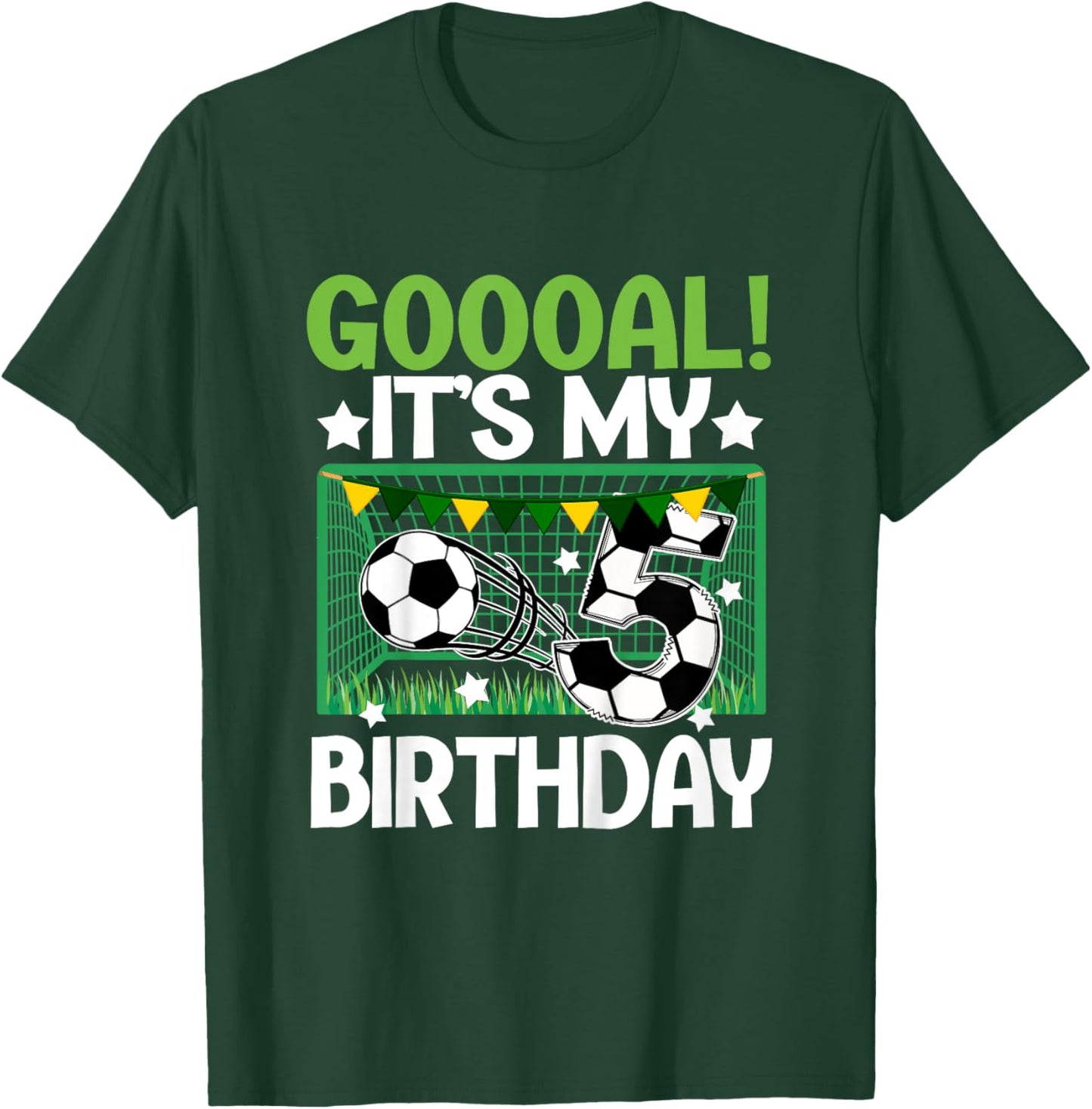 Kids 5th Birthday Party Soccer Boy Five Year Old Soccer Player T-Shirt - T-Shirt | Forest