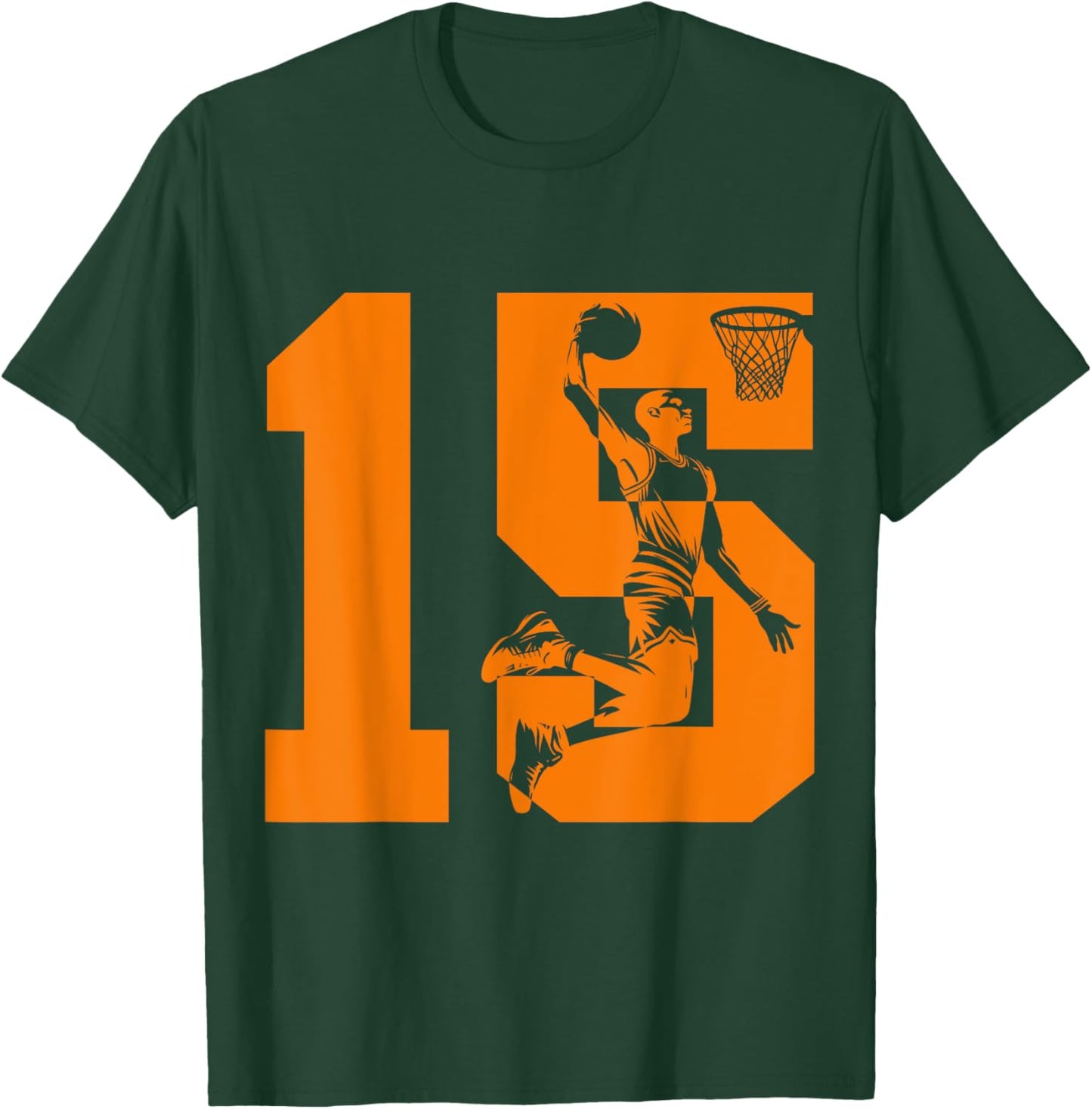 Number 15 Basketball 15th Birthday T-Shirt - T-Shirt | Forest