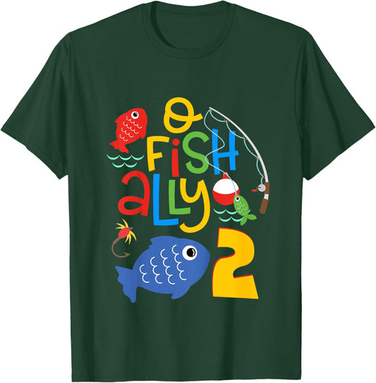 Kids O-Fish-Ally Two Birthday Decorations 2 Year Old 2nd Bday T-Shirt - T-Shirt | Forest
