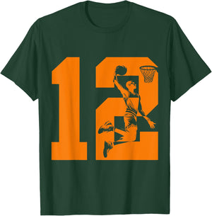 Number 12 Basketball 12th Birthday T-Shirt - T-Shirt | Forest