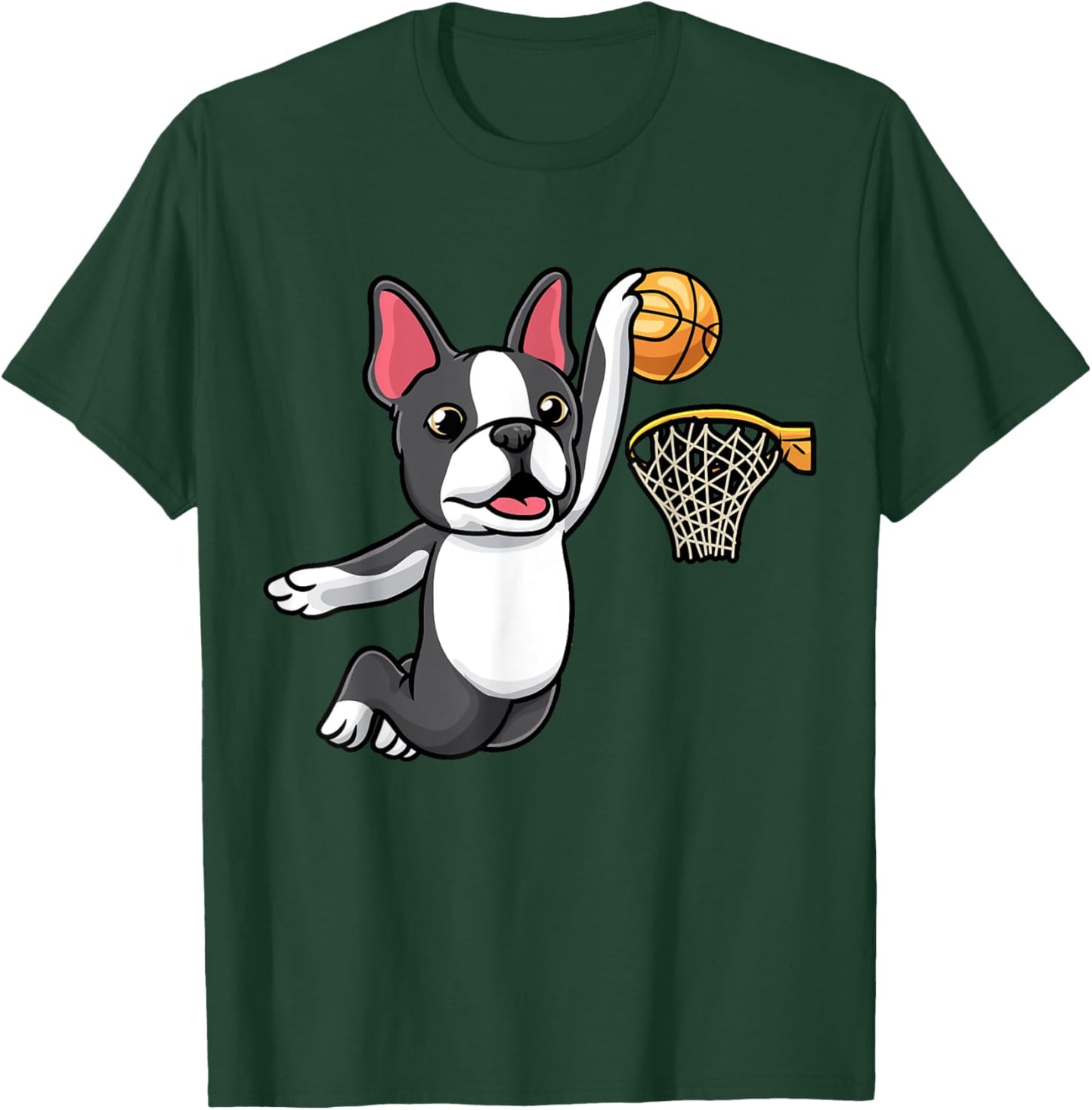 Boston Terrier Dog Playing Basketball Kids T-Shirt - T-Shirt | Forest