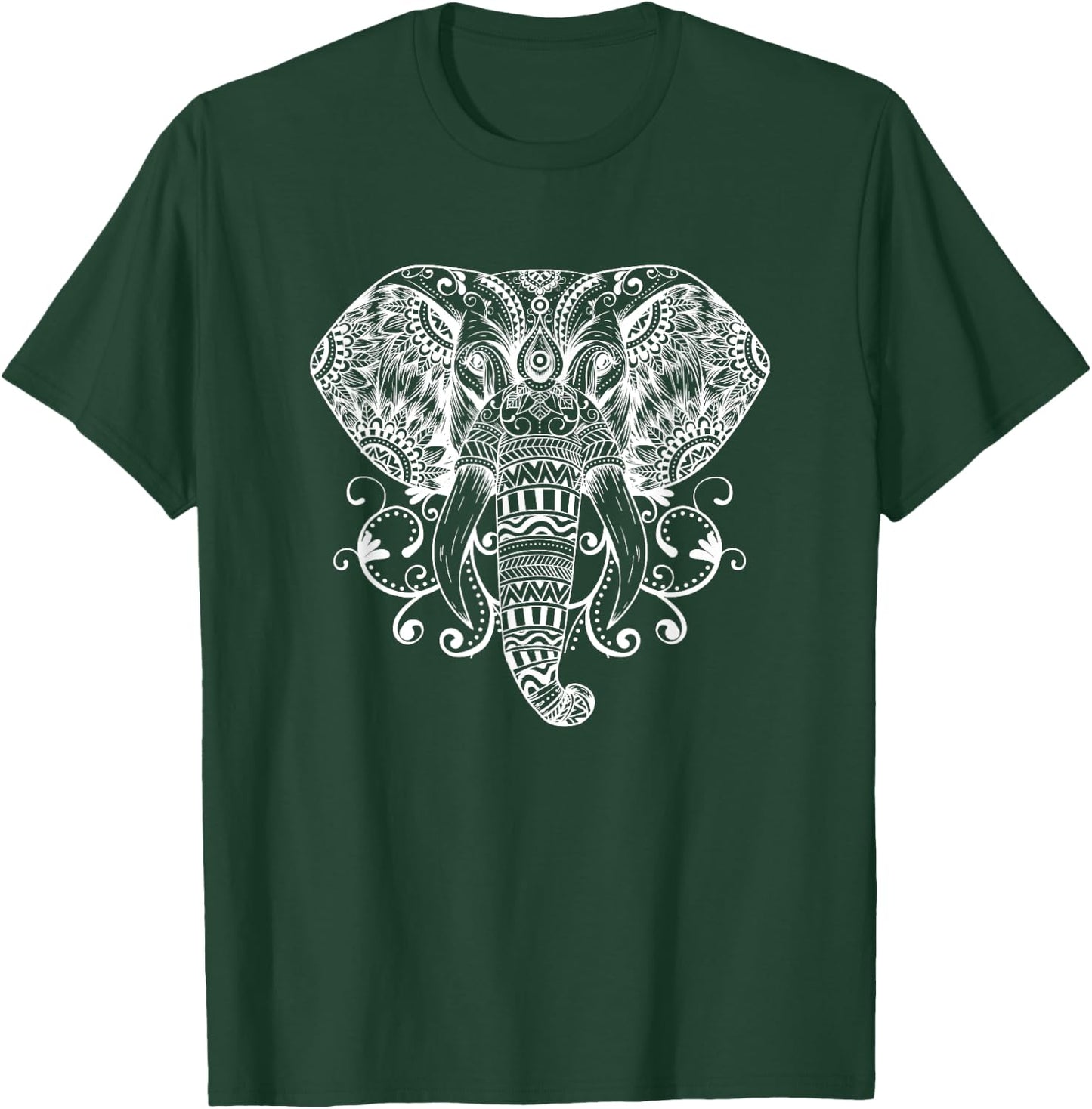 Elephant Face Energy Mandala Yoga Meditation Men Women Kids T-Shirt - T-Shirt | Forest