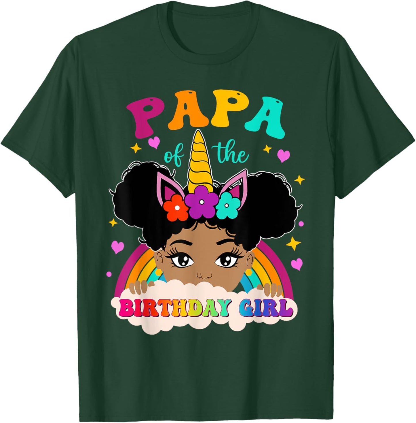 Papa of The Birthday Girl Rainbow Afro Melanin Unicorn T-Shirt - T-Shirt | Forest