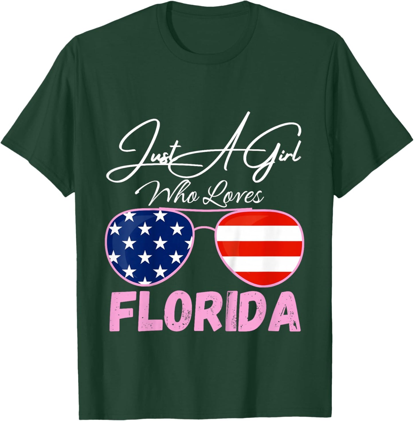 Kids Florida Just A Girl Who Loves Florida Sunglasses USA Flag T-Shirt - T-Shirt | Forest