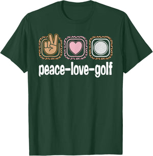 Golf Player Leopard Print Women Girls Kids Peace Love Golf T-Shirt - T-Shirt | Forest