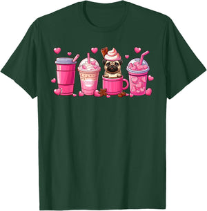 Pug Inside Cup Coffees Lover Valentine's Day Hearts T-Shirt - T-Shirt | Forest