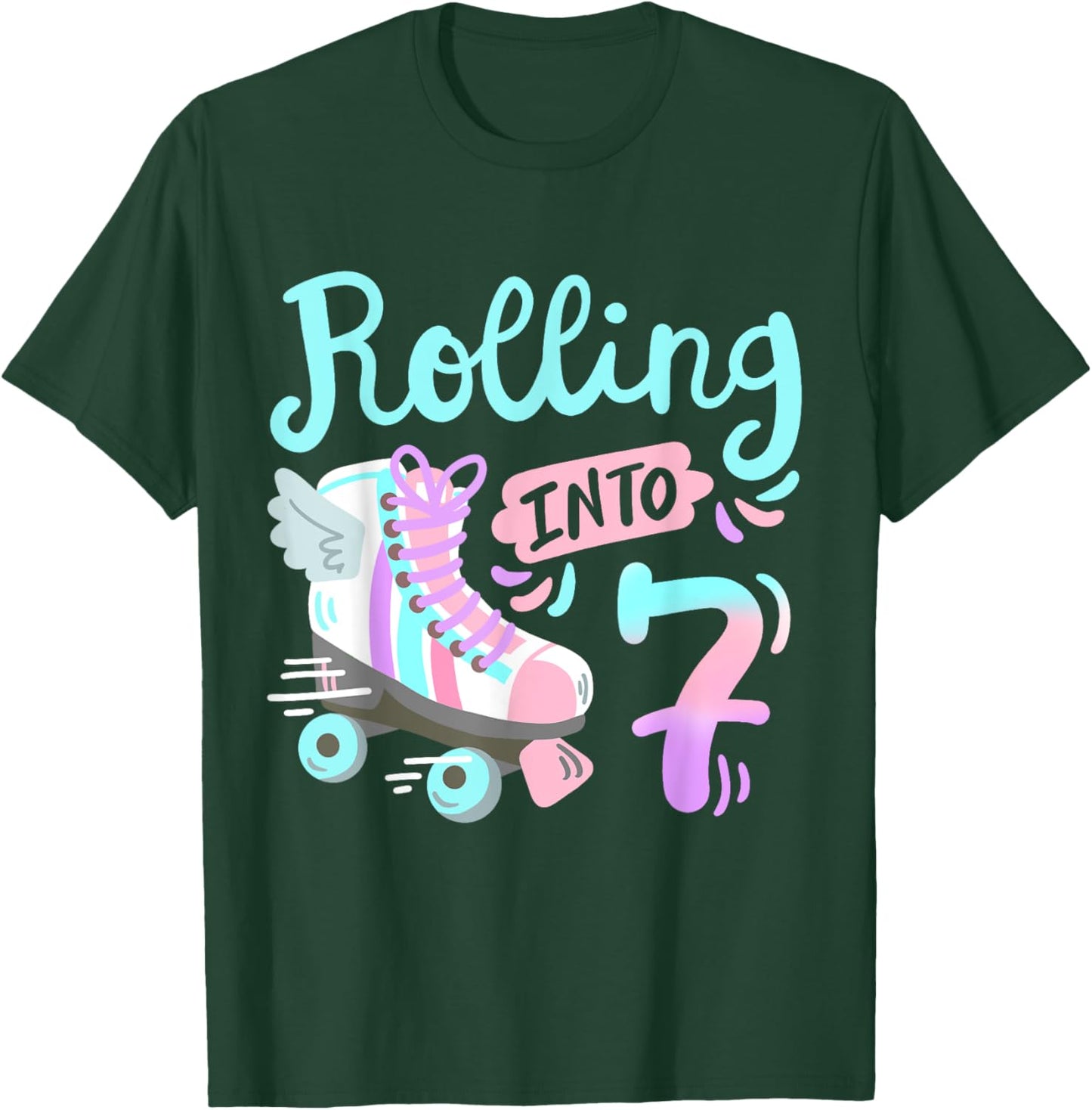 Rolling Into 7 Roller Skates Skater Girl 7th Birthday Party T-Shirt - T-Shirt | Forest