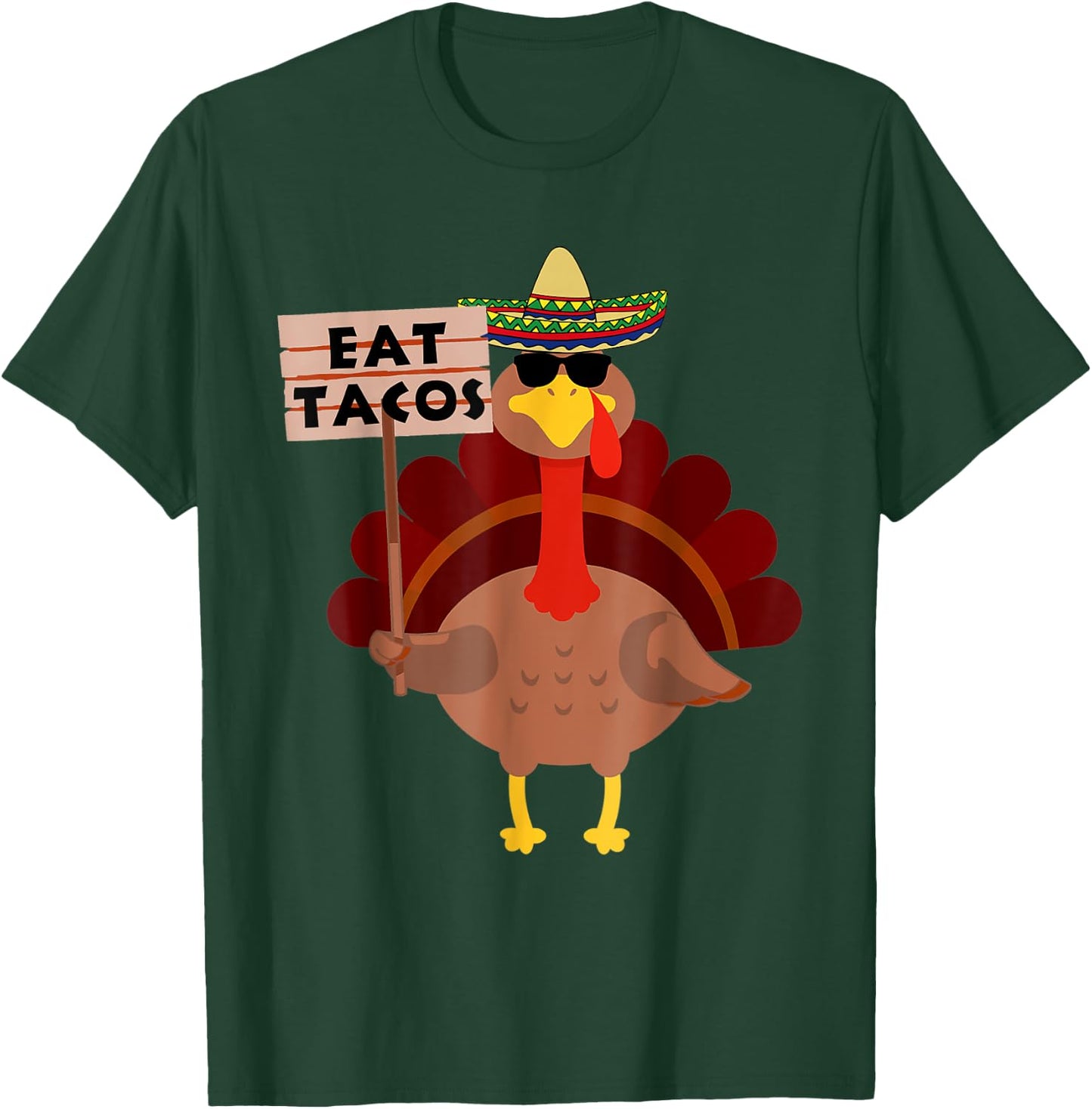 Turkey Eat tacos Adult Vegan Kids Funny Thanksgiving T-Shirt - T-Shirt | Forest