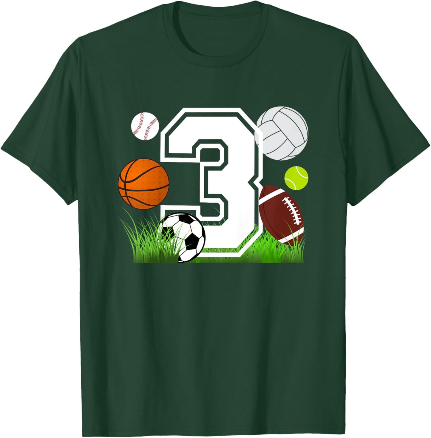 Kids 3rd Birthday Sports Birthday Theme Three Year Old Boy T-Shirt - T-Shirt | Forest