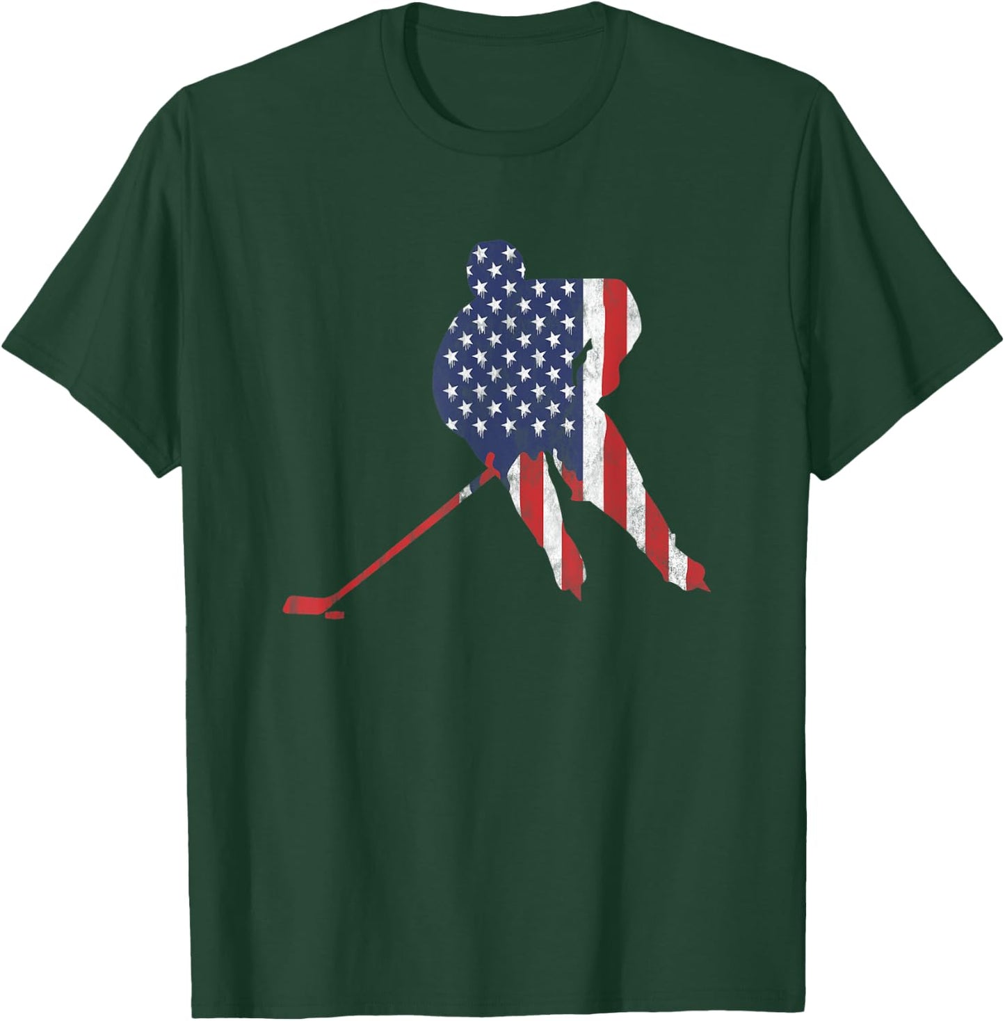 American Flag Ice Hockey US Sports & Puck Wintersport Fans T-Shirt - T-Shirt | Forest