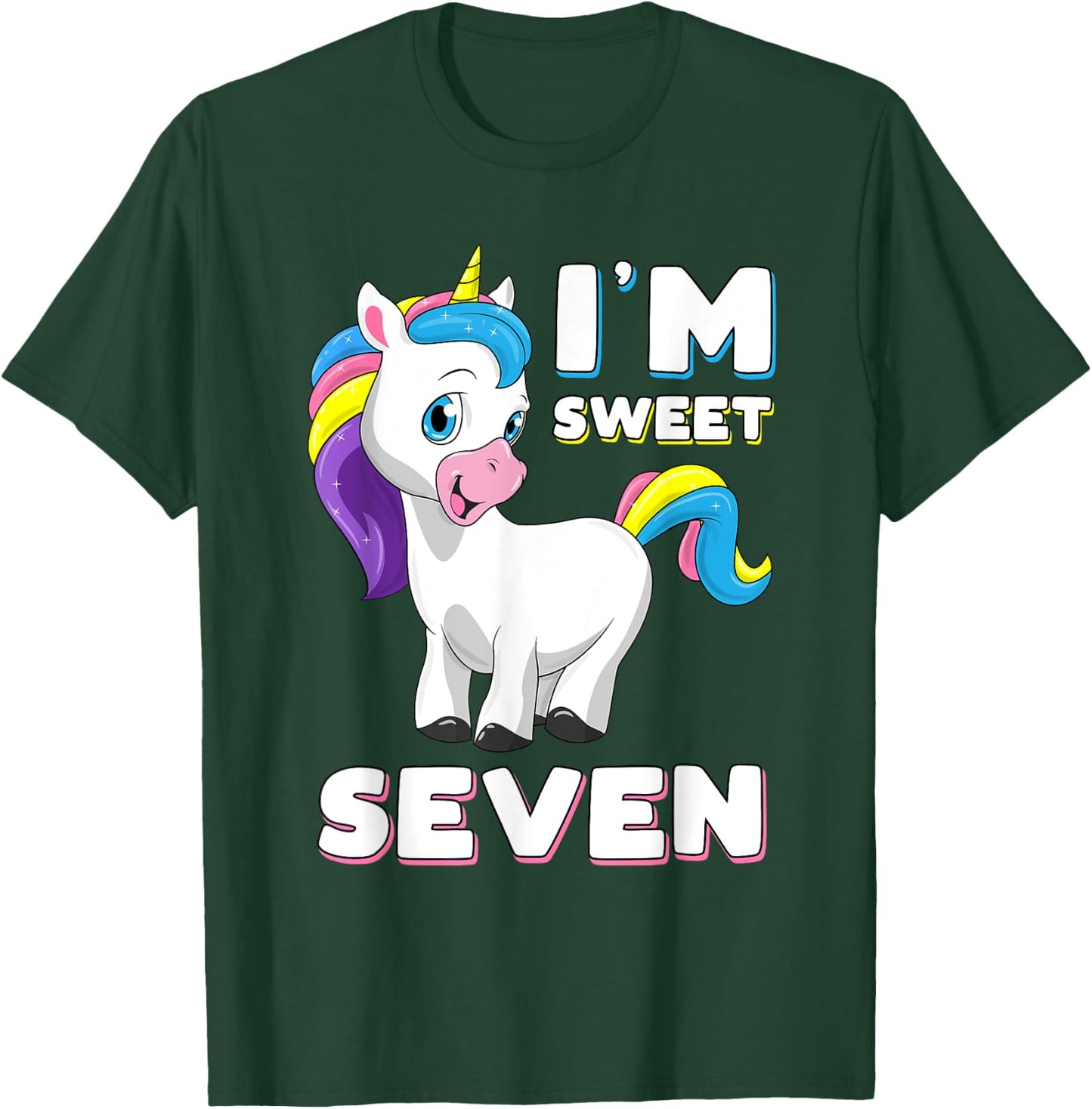 I'm seven Girl Shirt Sweet Unicorn 7th birthday Party Bday T-Shirt - T-Shirt | Forest