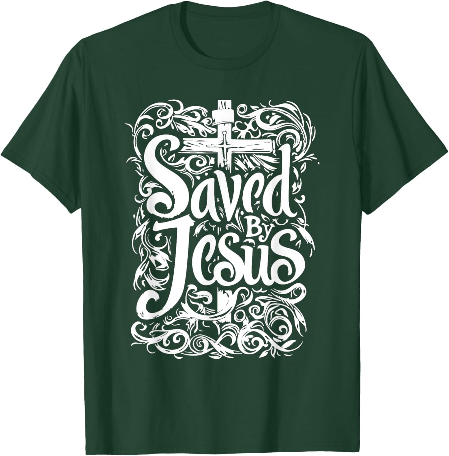 Bible Verse | Saved By Jesus Christ | Tattoo Style T-Shirt - T-Shirt | Forest